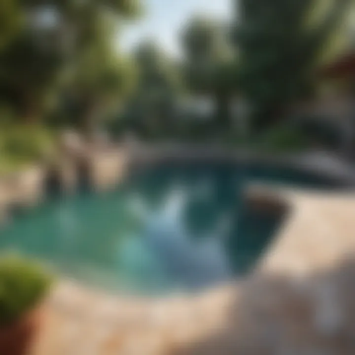 A serene outdoor space showcasing relaxation areas around the pool