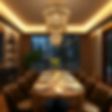 Luxurious dining room with ambient lighting