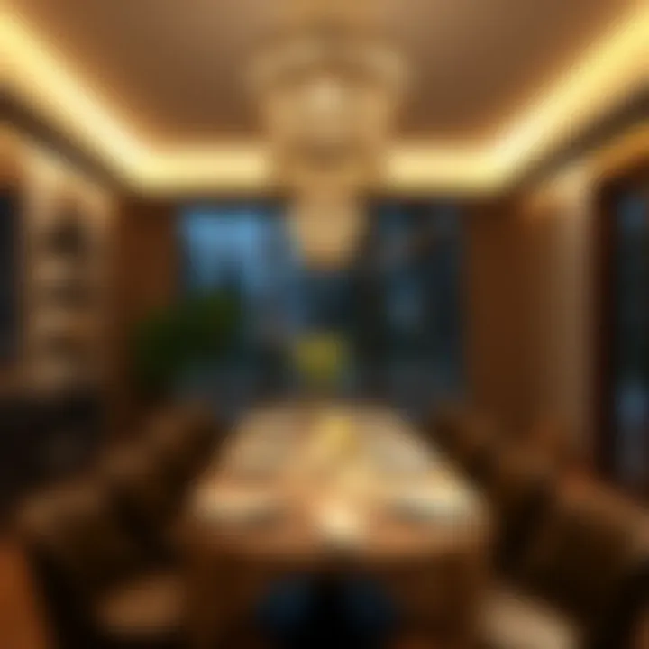 Luxurious dining room with ambient lighting