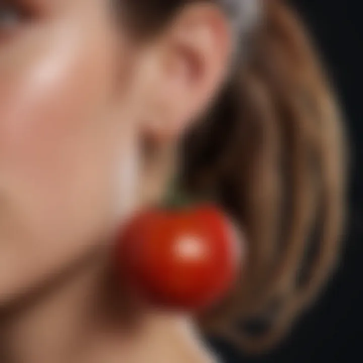 Detailed close-up of sparkling tomato earring design