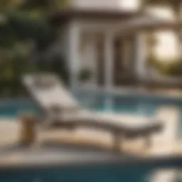 A stylish pool lounge chair in a serene outdoor setting