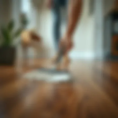 Effective Dusting Techniques for Hardwood Surfaces A person dusting hardwood floors with a microfiber cloth