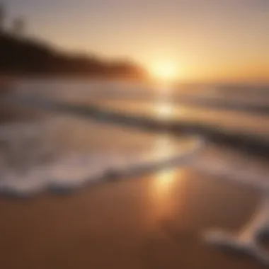 Scenic beach view at sunset with soft waves and golden sands