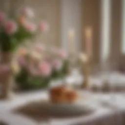 Elegantly arranged Easter dinner table with floral centerpiece and pastel colors