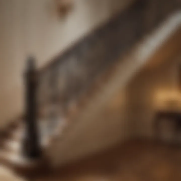 Vintage-inspired corner staircase with ornate railing in historic mansion