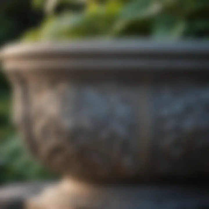 Close-up of intricate detailing on an English garden planter