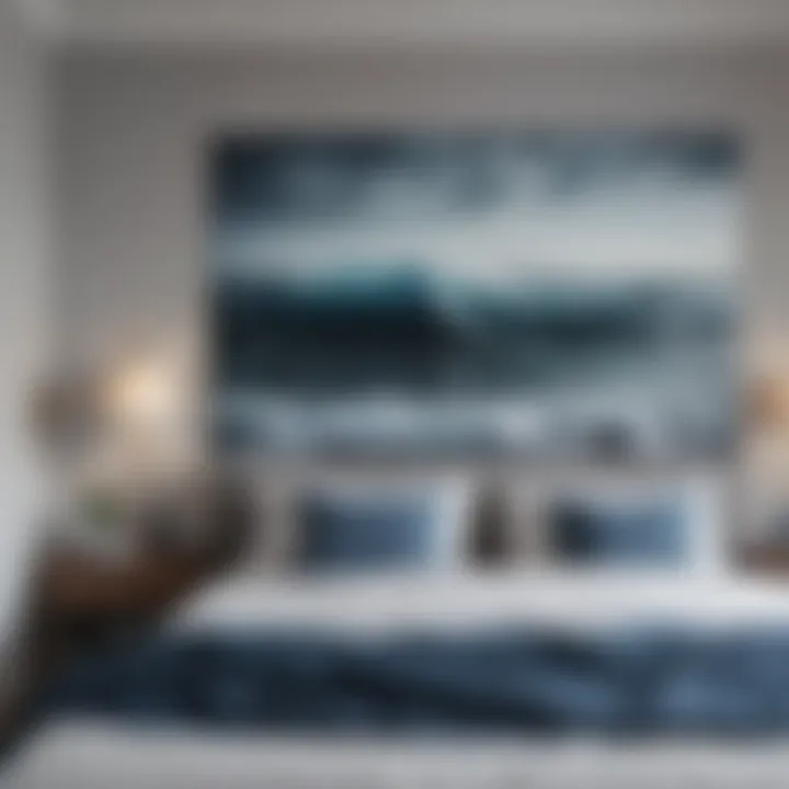 Abstract Waves of Tranquility in Grey and Blue Bedroom