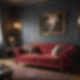 Luxurious velvet sofa in small flat interior