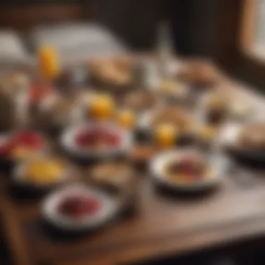 Breakfast spread on a stylish wooden table