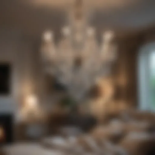 Elegant Crystal Chandelier Lighting Up Bedroom