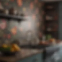 Elegant floral kitchen wallpaper design