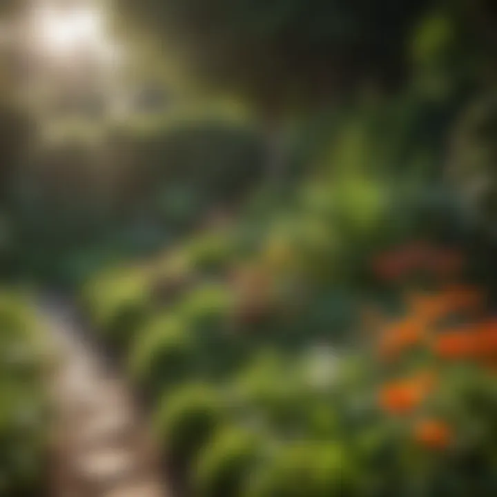 Lush garden with a variety of plants thriving in sunlight