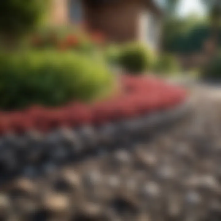 Stylish flower bed design incorporating mulch and stones