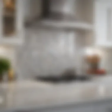 White cabinet kitchen with elegant glass tile backsplash