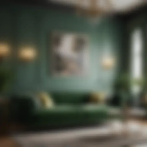 Elegant Green Velvet Sofa in Luxurious Living Room