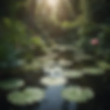 Elegant Lily Pads in Shaded Garden