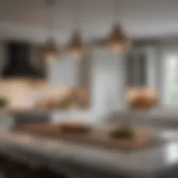 Elegant pendant light fixture hanging above kitchen island