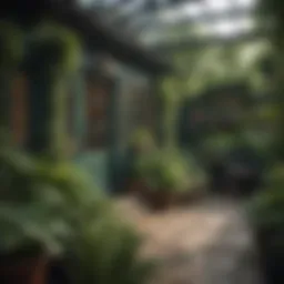 Elegant potting shed with lush greenery