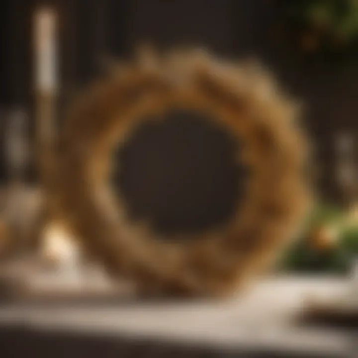 Elegant golden wreath centerpiece on a festive table