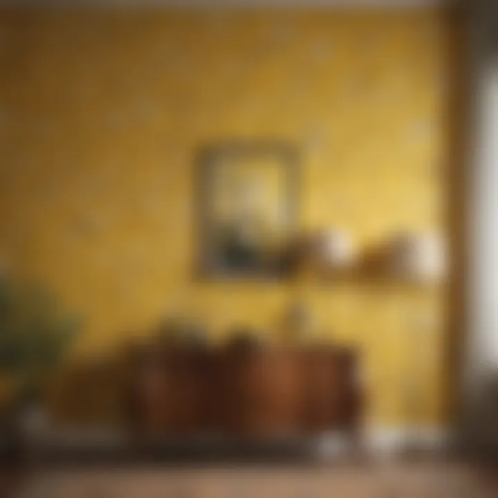 Elegant Yellow Floral Wallpaper Accent Wall