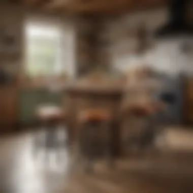 Rustic kitchen island with charming vintage stools