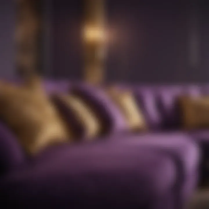 Elegant Purple Couch with Gold Accents