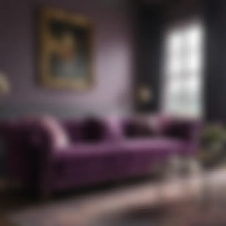 Modern Living Room with Velvet Purple Couch