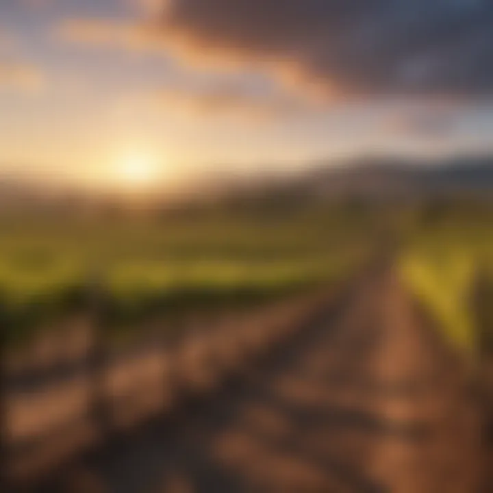 Scenic vineyard landscape at sunset