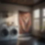 Abstract textile art hanging in laundry room