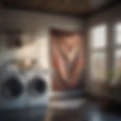 Abstract textile art hanging in laundry room