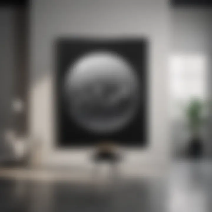 Minimalist black and white painting in modern setting