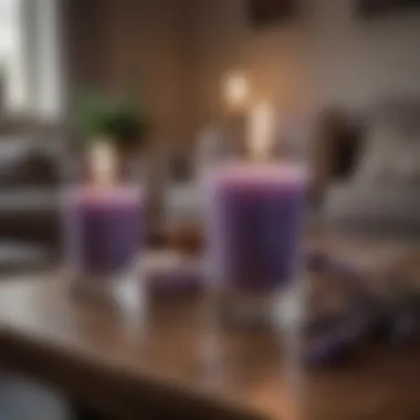 Chic Lavender Scented Candles Adorning Coffee Table