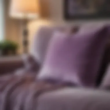 Luxurious Lavender Velvet Throw Pillow on Plush Sofa