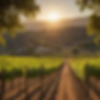 Elevated perspective of lush vineyards under the golden sun