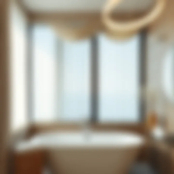 Contemporary Fabric Drapes for Serenity Contemporary fabric drapes creating a serene and inviting bath atmosphere