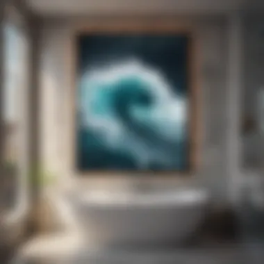 Abstract Ocean Wave Artwork in Bathroom