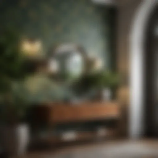 Elegant botanical wallpaper in hallway