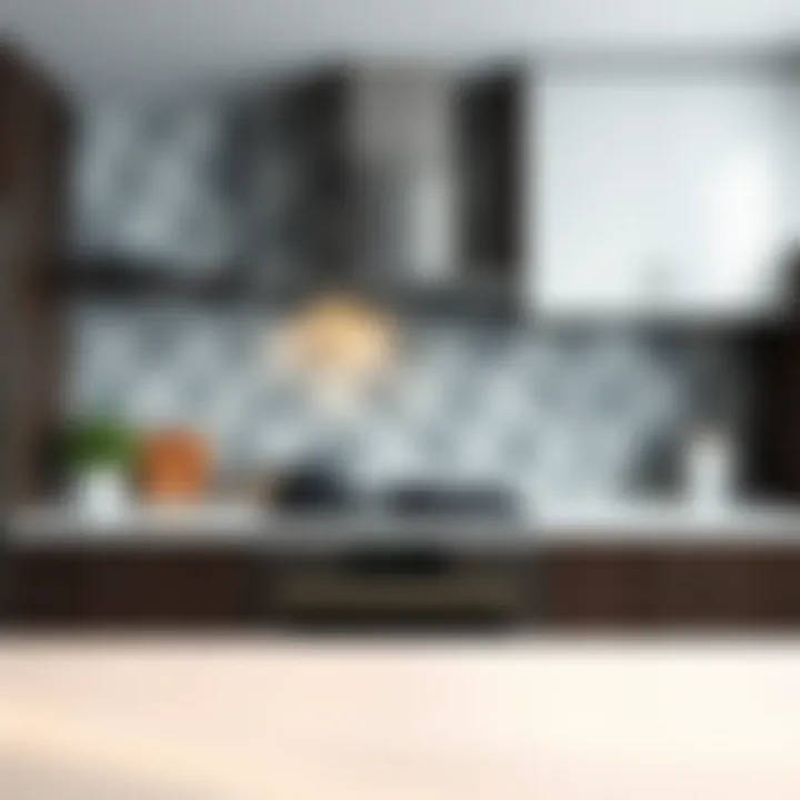 Geometric patterned tiles adding a contemporary touch to a kitchen area
