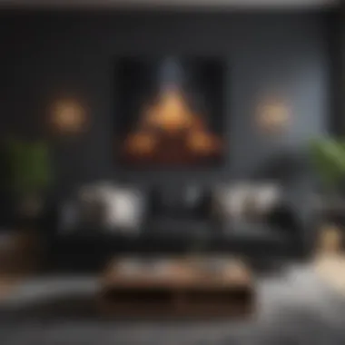 Contemporary Living Room with Black Sofa and Artistic Wall Decor