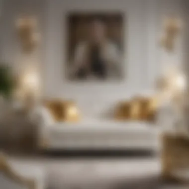 Elegant Living Room with White Sofa and Gold Accents