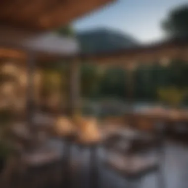 Contemporary Outdoor Dining Experience Contemporary outdoor dining area with a stunning view and ambient lighting