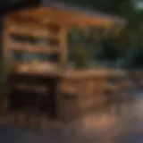 A luxurious outdoor bar setting adorned with elegant lighting and stylish seating.