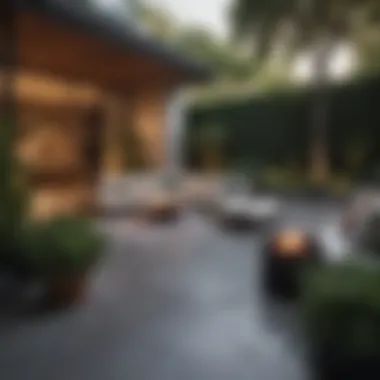 Luxurious Outdoor Patio Design Luxurious outdoor patio with modern furniture surrounded by greenery