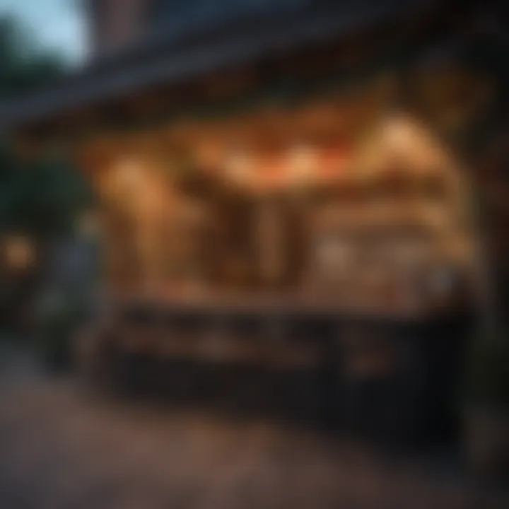 An inviting outdoor space featuring seasonal decorations and ambient lighting.