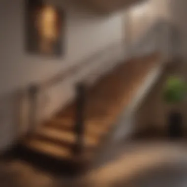 Stunning stairway with a unique railing design and ambient lighting