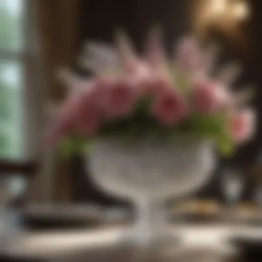 Exquisite floral centerpiece in a crystal vase on a dining table