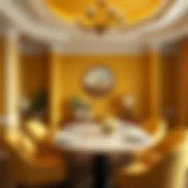 A cozy dining space with a warm yellow color palette