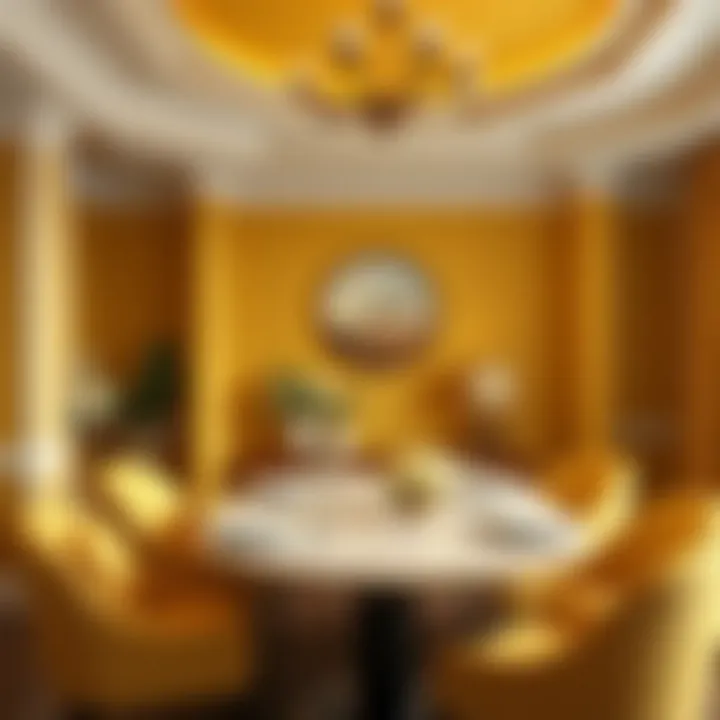 A cozy dining space with a warm yellow color palette