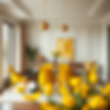 Subtle yellow accents in a chic dining area