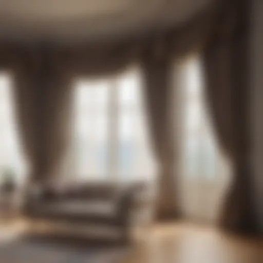 Luxurious living room featuring large windows dressed in elegant curtains